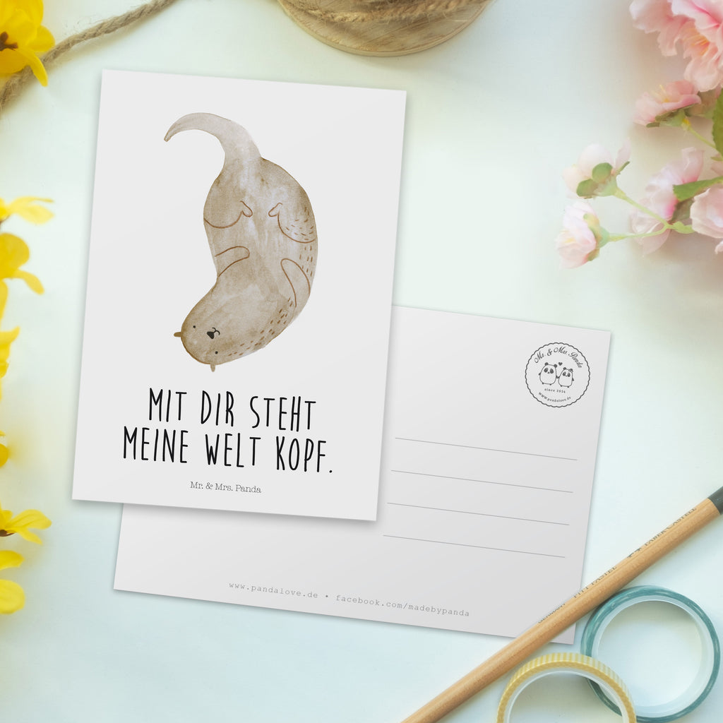 Postkarte Otter kopfüber Geschenkkarte, Grußkarte, Karte, Einladung, Ansichtskarte, Geburtstagskarte, Einladungskarte, Dankeskarte, Otter, Fischotter, Seeotter, Otter Seeotter See Otter