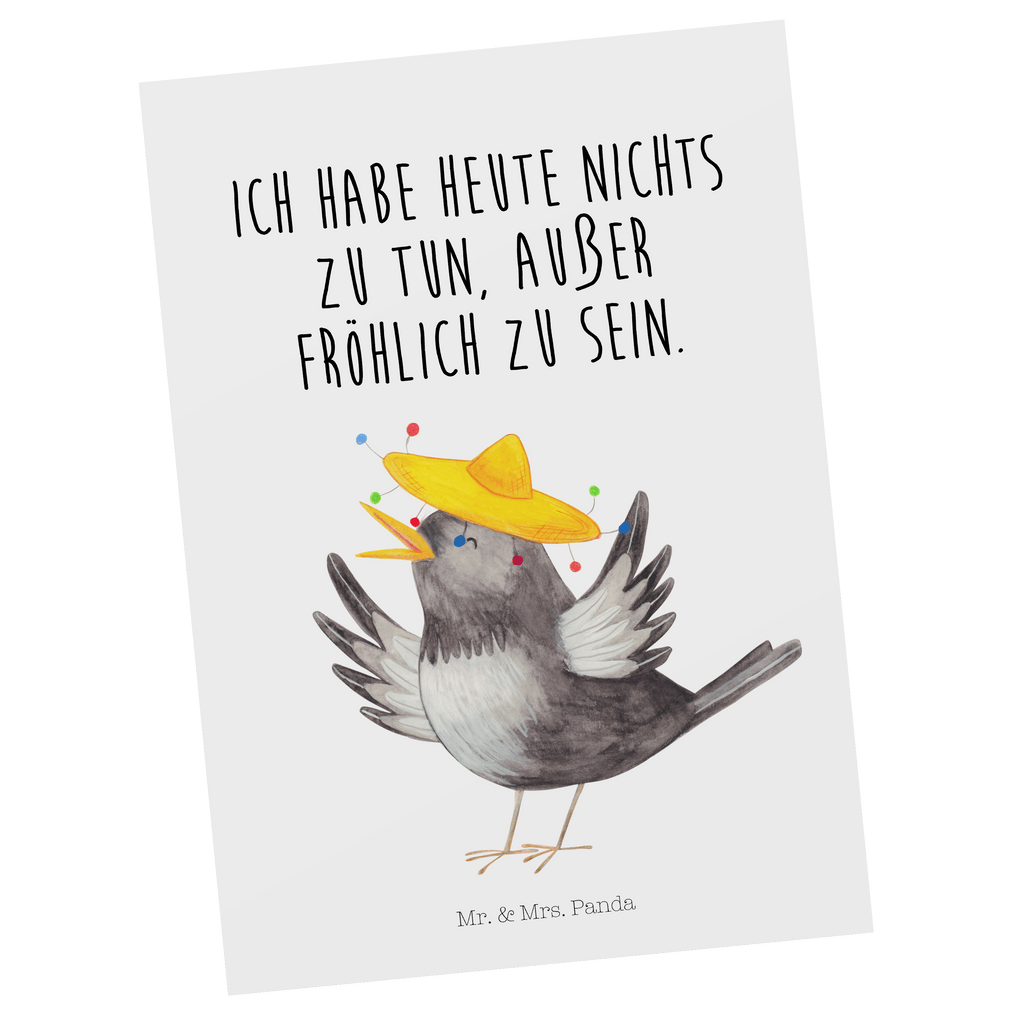 Postkarte Rabe mit Sombrero Geschenkkarte, Grußkarte, Karte, Einladung, Ansichtskarte, Geburtstagskarte, Einladungskarte, Dankeskarte, Tiermotive, Gute Laune, lustige Sprüche, Tiere, Rabe, Vogel, Vögel, Spruch positiv, fröhlich sein, glücklich sein, Glück Spruch, froh, Elster, Motivation