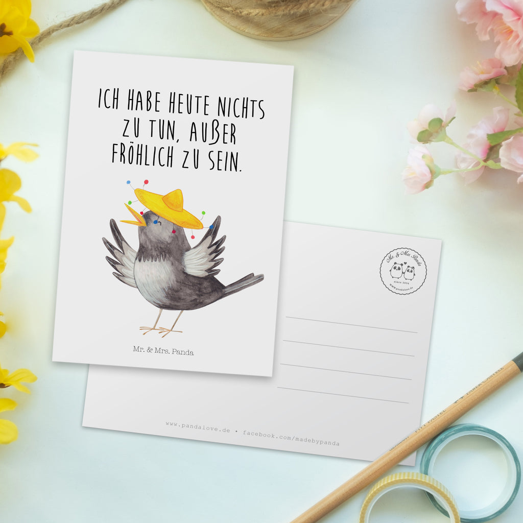 Postkarte Rabe mit Sombrero Geschenkkarte, Grußkarte, Karte, Einladung, Ansichtskarte, Geburtstagskarte, Einladungskarte, Dankeskarte, Tiermotive, Gute Laune, lustige Sprüche, Tiere, Rabe, Vogel, Vögel, Spruch positiv, fröhlich sein, glücklich sein, Glück Spruch, froh, Elster, Motivation