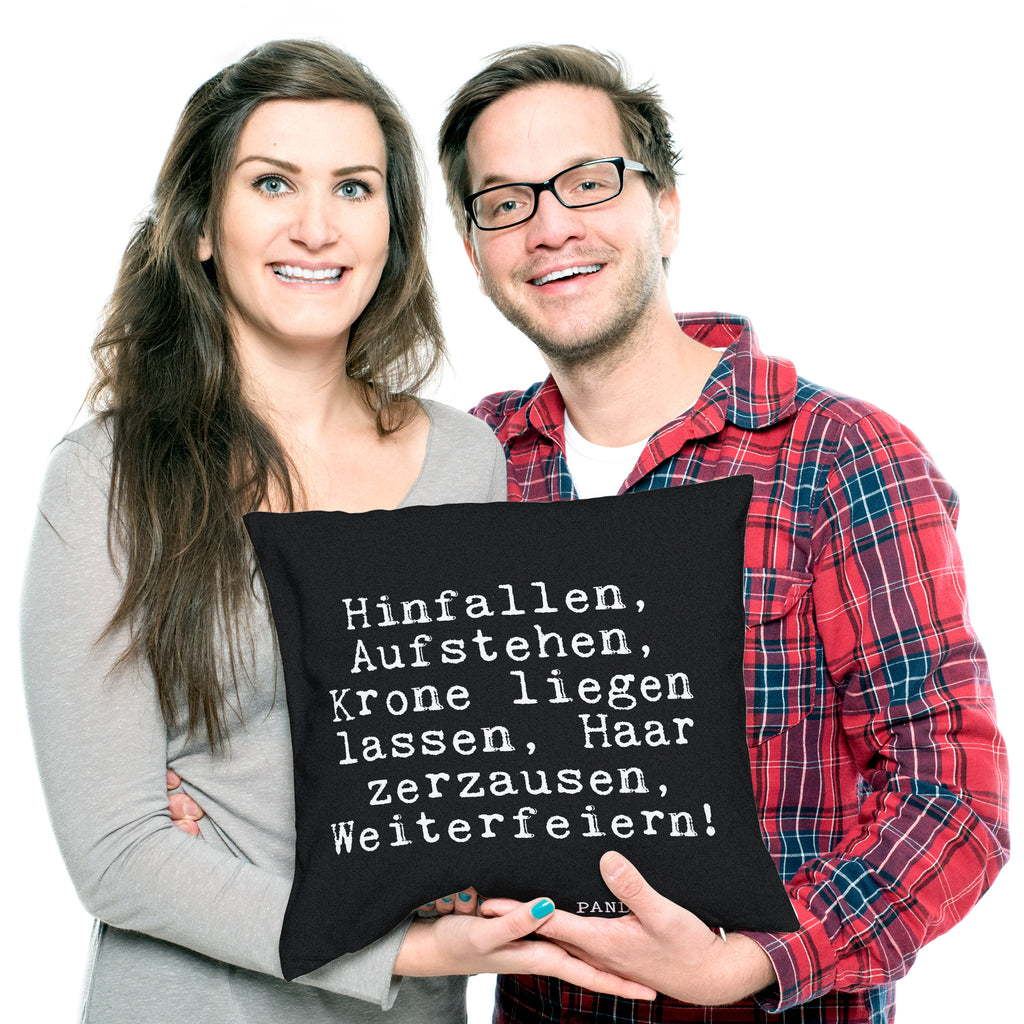 40x40 Kissen Fun Talk Hinfallen, Aufstehen, Krone liegen lassen, Haar zerzausen, Weiterfeiern! Kissenhülle, Kopfkissen, Sofakissen, Dekokissen, Motivkissen, Spruch, Sprüche, lustig, Weisheiten, Zitate, Glizer Spruch Sprüche Weisheiten Zitate Lustig Weisheit Worte