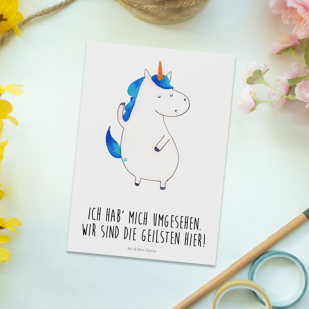 Postkarte Einhorn Mann Geschenkkarte, Grußkarte, Karte, Einladung, Ansichtskarte, Geburtstagskarte, Einladungskarte, Dankeskarte, Einhorn, Einhörner, Einhorn Deko, Pegasus, Unicorn, cool, Mann, Freundin, Familie, bester Freund, BFF, Party, hübsch, beste