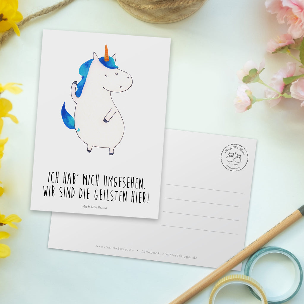 Postkarte Einhorn Mann Geschenkkarte, Grußkarte, Karte, Einladung, Ansichtskarte, Geburtstagskarte, Einladungskarte, Dankeskarte, Einhorn, Einhörner, Einhorn Deko, Pegasus, Unicorn, cool, Mann, Freundin, Familie, bester Freund, BFF, Party, hübsch, beste