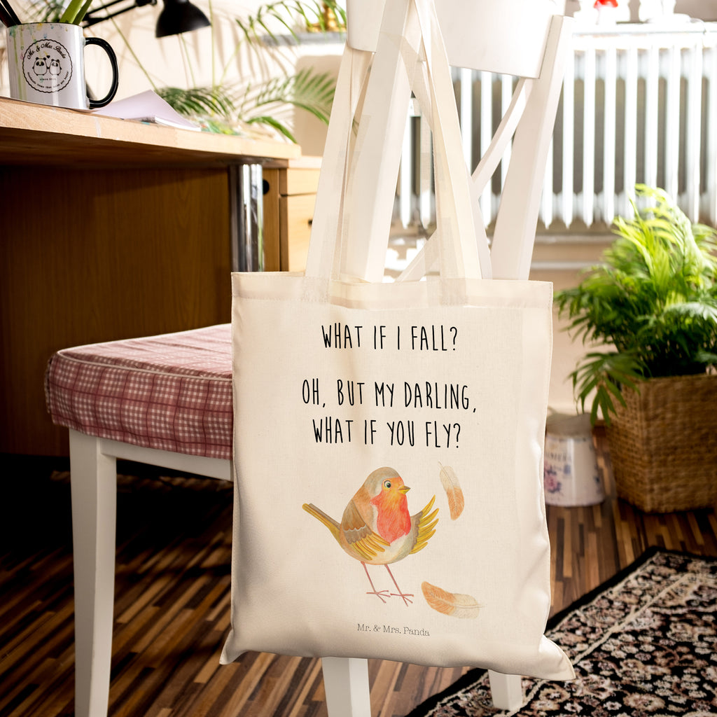 Tragetasche Rotkehlchen mit Federn Beuteltasche, Beutel, Einkaufstasche, Jutebeutel, Stoffbeutel, Tiermotive, Gute Laune, lustige Sprüche, Tiere, What if i fall, Rotkehlchen, Spruch Motivation, Spruch Mut, Vogel, Motivation Sprüche, Motivationsbilder, fliegen