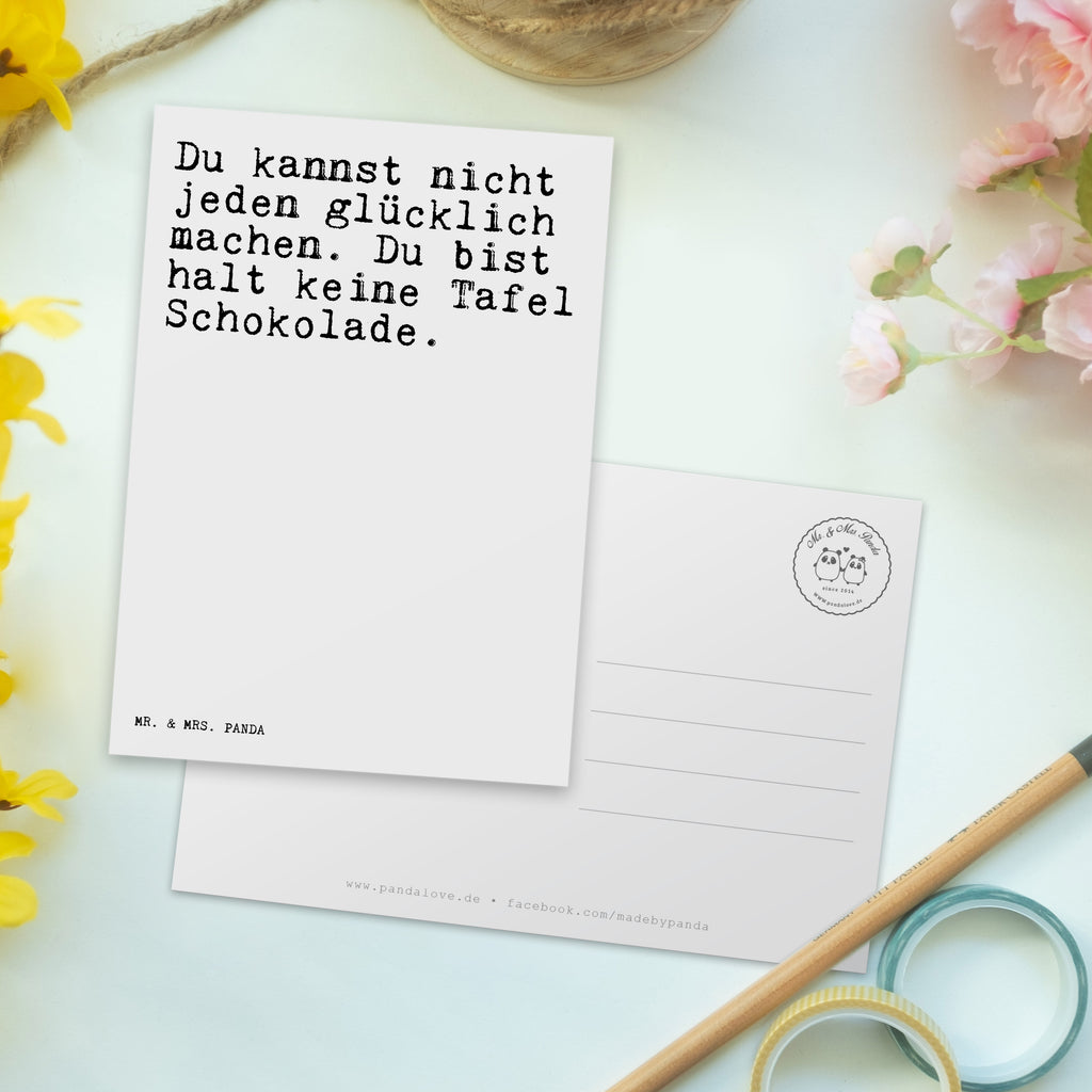 Postkarte Sprüche und Zitate Du kannst nicht jeden glücklich machen. Du bist halt keine Tafel Schokolade. Geschenkkarte, Grußkarte, Karte, Einladung, Ansichtskarte, Geburtstagskarte, Einladungskarte, Dankeskarte, Spruch, Sprüche, lustig, Weisheiten, Zitate, Spruch Sprüche Weisheiten Zitate Lustig Weisheit Worte