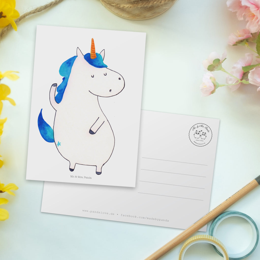 Postkarte Einhorn Mann Geschenkkarte, Grußkarte, Karte, Einladung, Ansichtskarte, Geburtstagskarte, Einladungskarte, Dankeskarte, Einhorn, Einhörner, Einhorn Deko, Pegasus, Unicorn, cool, Mann, Freundin, Familie, bester Freund, BFF, Party, hübsch, beste