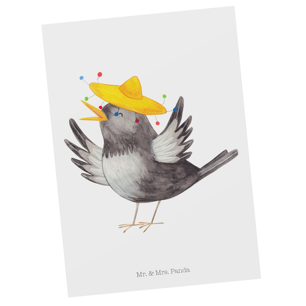 Postkarte Rabe mit Sombrero Geschenkkarte, Grußkarte, Karte, Einladung, Ansichtskarte, Geburtstagskarte, Einladungskarte, Dankeskarte, Tiermotive, Gute Laune, lustige Sprüche, Tiere, Rabe, Vogel, Vögel, Spruch positiv, fröhlich sein, glücklich sein, Glück Spruch, froh, Elster, Motivation