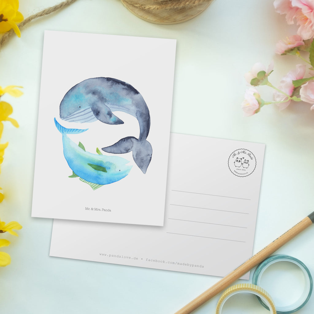 Postkarte Walfisch & Thunfisch Geschenkkarte, Grußkarte, Karte, Einladung, Ansichtskarte, Geburtstagskarte, Einladungskarte, Dankeskarte, Tiermotive, Gute Laune, lustige Sprüche, Tiere, Wal, Wahl, Tunfisch, Wortwitz lustig, Spruch lustig, Flachwitz, Witz, Spruch des Tages, Flachwitz Geschenk