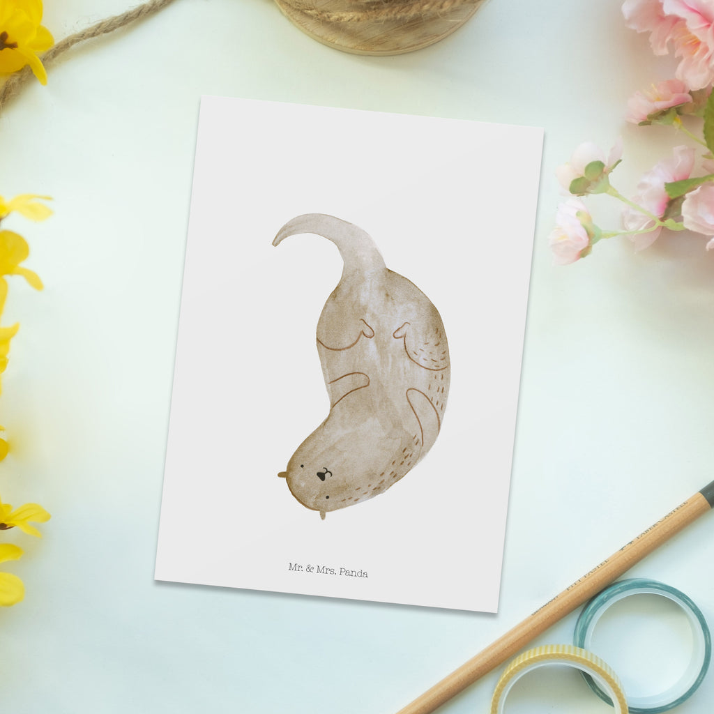Postkarte Otter kopfüber Geschenkkarte, Grußkarte, Karte, Einladung, Ansichtskarte, Geburtstagskarte, Einladungskarte, Dankeskarte, Otter, Fischotter, Seeotter, Otter Seeotter See Otter