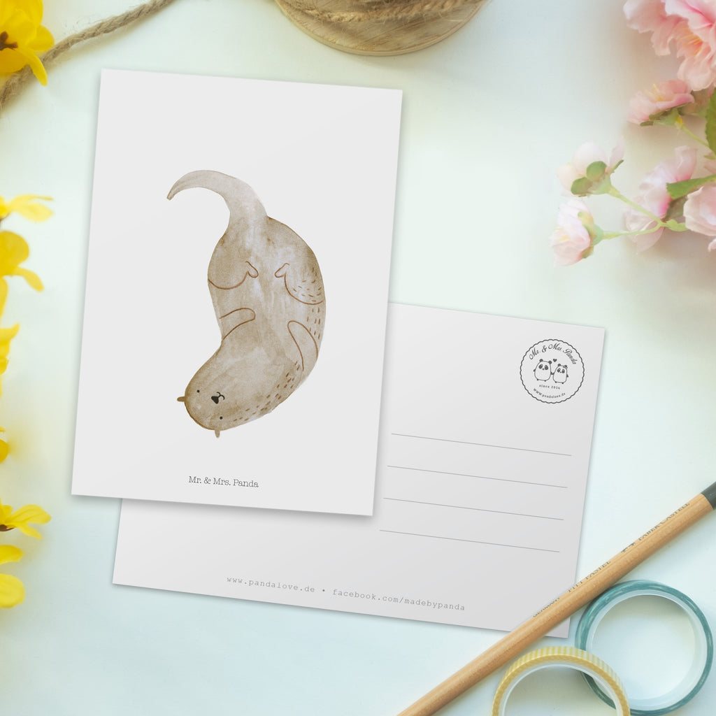 Postkarte Otter kopfüber Geschenkkarte, Grußkarte, Karte, Einladung, Ansichtskarte, Geburtstagskarte, Einladungskarte, Dankeskarte, Otter, Fischotter, Seeotter, Otter Seeotter See Otter
