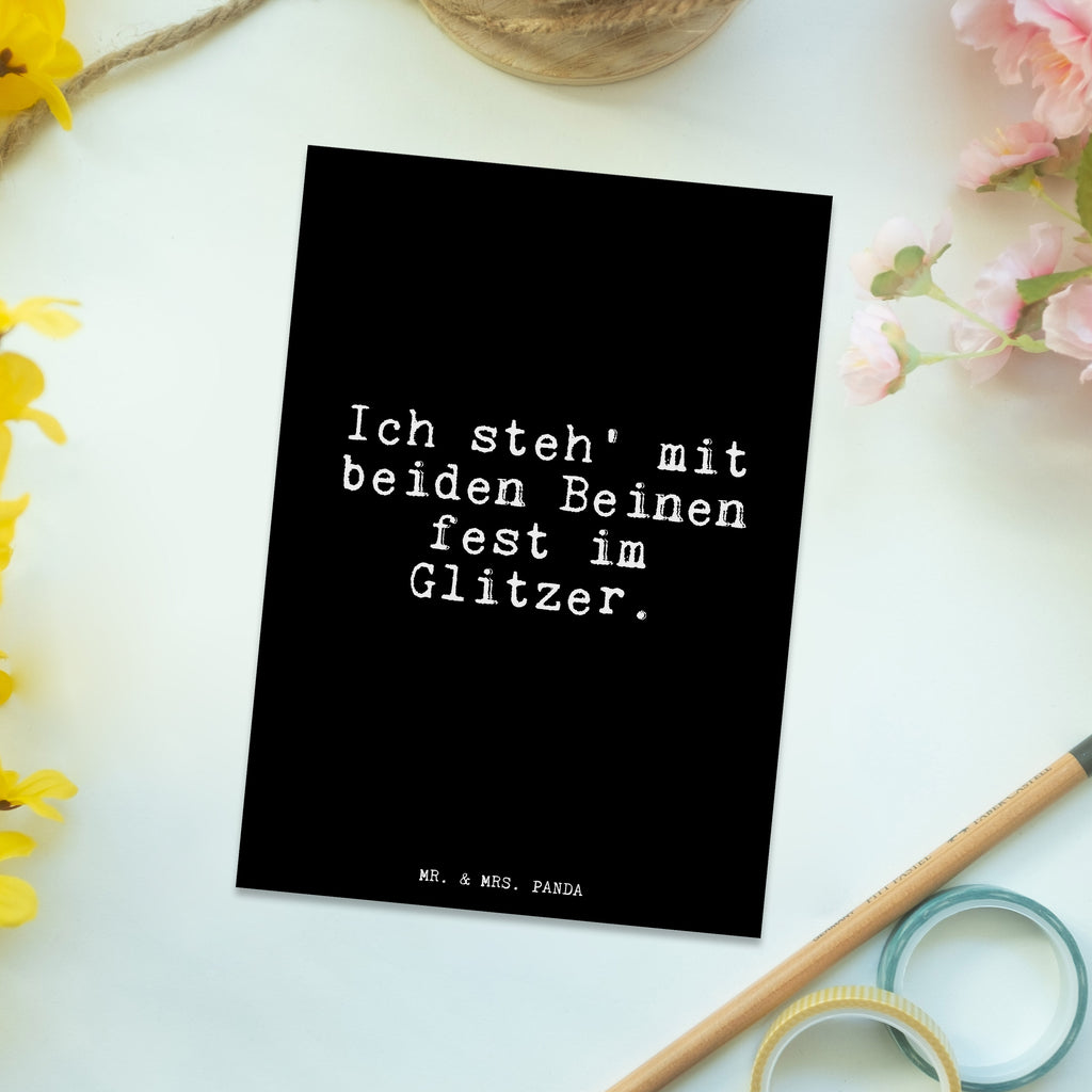 Postkarte Fun Talk Ich steh' mit beiden Beinen fest im Glitzer. Geschenkkarte, Grußkarte, Karte, Einladung, Ansichtskarte, Geburtstagskarte, Einladungskarte, Dankeskarte, Spruch, Sprüche, lustig, Weisheiten, Zitate, Glizer Spruch Sprüche Weisheiten Zitate Lustig Weisheit Worte