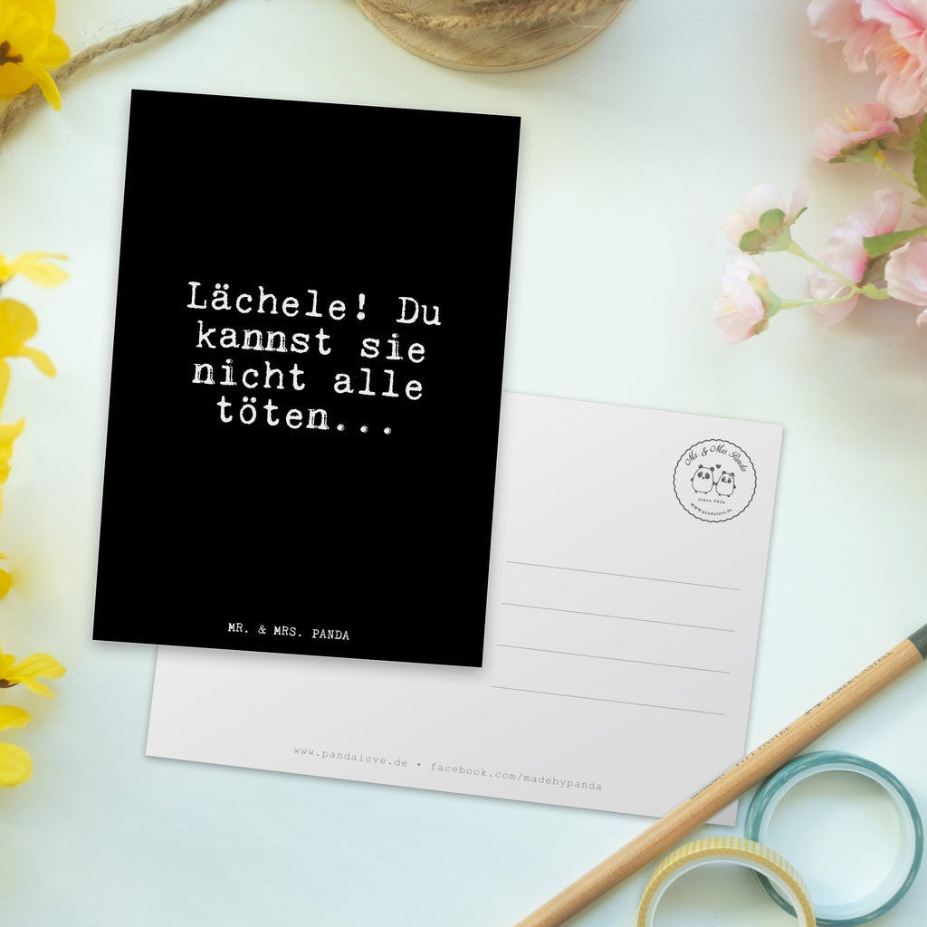 Postkarte Fun Talk Lächele! Du kannst sie nicht alle töten... Geschenkkarte, Grußkarte, Karte, Einladung, Ansichtskarte, Geburtstagskarte, Einladungskarte, Dankeskarte, Spruch, Sprüche, lustig, Weisheiten, Zitate, Glizer Spruch Sprüche Weisheiten Zitate Lustig Weisheit Worte
