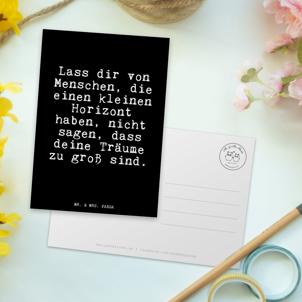Postkarte Fun Talk Lass dir von Menschen, die einen kleinen Horizont haben, nicht sagen, dass deine Träume zu groß sind. Geschenkkarte, Grußkarte, Karte, Einladung, Ansichtskarte, Geburtstagskarte, Einladungskarte, Dankeskarte, Spruch, Sprüche, lustig, Weisheiten, Zitate, Glizer Spruch Sprüche Weisheiten Zitate Lustig Weisheit Worte