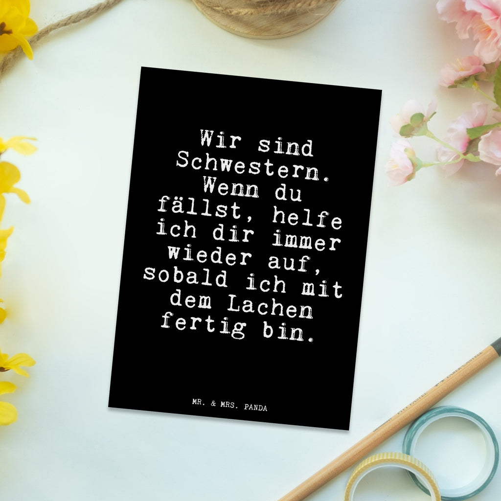 Postkarte Fun Talk Wir sind Schwestern. Wenn du fällst, helfe ich dir immer wieder auf, sobald ich mit dem Lachen fertig bin. Geschenkkarte, Grußkarte, Karte, Einladung, Ansichtskarte, Geburtstagskarte, Einladungskarte, Dankeskarte, Spruch, Sprüche, lustig, Weisheiten, Zitate, Glizer Spruch Sprüche Weisheiten Zitate Lustig Weisheit Worte