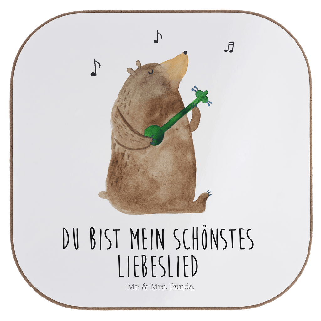 Quadratische Untersetzer Bär Lied Bierdeckel, Glasuntersetzer, Untersetzer Gläser, Getränkeuntersetzer, Bär, Teddy, Teddybär, Bärchen, Bear, Liebeslied, Lied, Song, Valentinstag, Valentine, Geschenk, Partner, Liebe, Freundin, Frau, Herz, Spruch