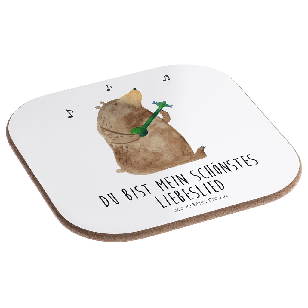 Quadratische Untersetzer Bär Lied Bierdeckel, Glasuntersetzer, Untersetzer Gläser, Getränkeuntersetzer, Bär, Teddy, Teddybär, Bärchen, Bear, Liebeslied, Lied, Song, Valentinstag, Valentine, Geschenk, Partner, Liebe, Freundin, Frau, Herz, Spruch