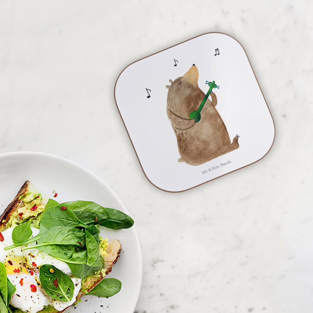 Quadratische Untersetzer Bär Lied Bierdeckel, Glasuntersetzer, Untersetzer Gläser, Getränkeuntersetzer, Bär, Teddy, Teddybär, Bärchen, Bear, Liebeslied, Lied, Song, Valentinstag, Valentine, Geschenk, Partner, Liebe, Freundin, Frau, Herz, Spruch