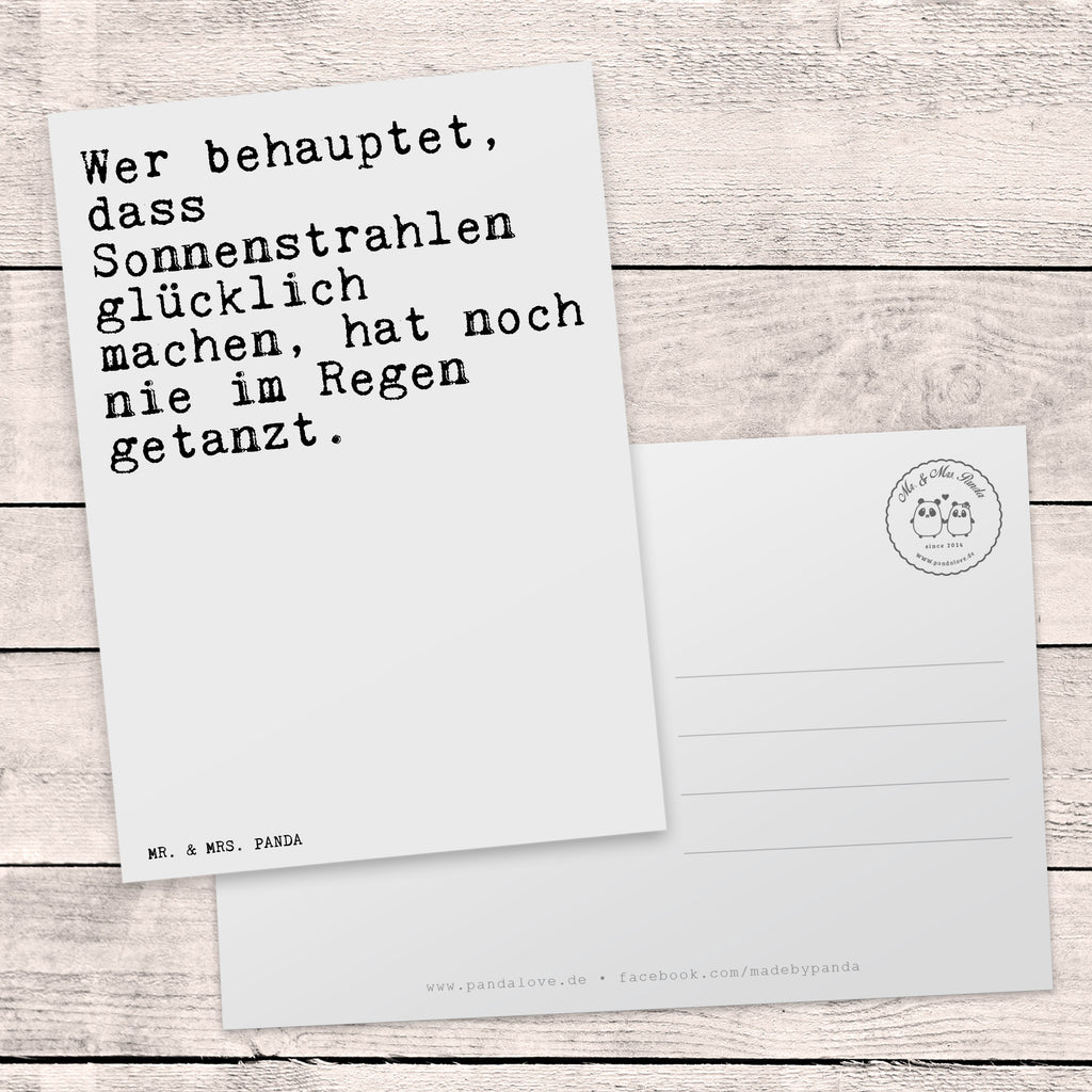 Postkarte Sprüche und Zitate Wer behauptet, dass Sonnenstrahlen glücklich machen, hat noch nie im Regen getanzt. Geschenkkarte, Grußkarte, Karte, Einladung, Ansichtskarte, Geburtstagskarte, Einladungskarte, Dankeskarte, Spruch, Sprüche, lustig, Weisheiten, Zitate, Spruch Sprüche Weisheiten Zitate Lustig Weisheit Worte