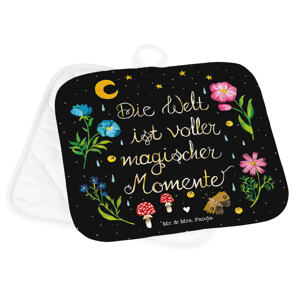 2er Set Topflappen  Magische Welt Topflappen, Topfuntersetzer, Ofenhandschuh, Topflappen Set, Topflappen lustig, Topflappen mit Spruch, Blumen Deko, Frühlings Deko, Sommer Deko, Dekoration, positive Botschaft, Naturliebhaber, Outdoor, Natur, Abenteuer, Magische Momente, Spruch schön, Spruch positiv, Motivation, schwarz, magisch, Blumen, Nacht, Weisheit