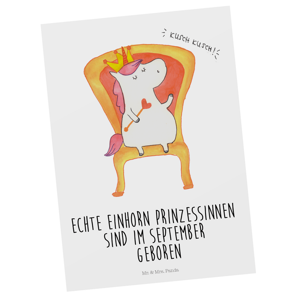 Postkarte Einhorn Prinzessin September Geschenkkarte, Grußkarte, Karte, Einladung, Ansichtskarte, Geburtstagskarte, Einladungskarte, Dankeskarte, Einhorn, Einhörner, Einhorn Deko, Pegasus, Unicorn, Geburtstag, Prinzessin, Geburtstagsgeschenk, Geschenk, Monat