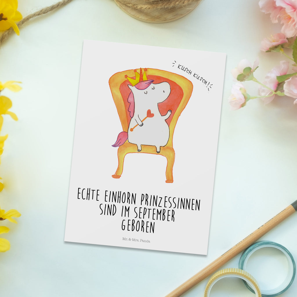 Postkarte Einhorn Prinzessin September Geschenkkarte, Grußkarte, Karte, Einladung, Ansichtskarte, Geburtstagskarte, Einladungskarte, Dankeskarte, Einhorn, Einhörner, Einhorn Deko, Pegasus, Unicorn, Geburtstag, Prinzessin, Geburtstagsgeschenk, Geschenk, Monat
