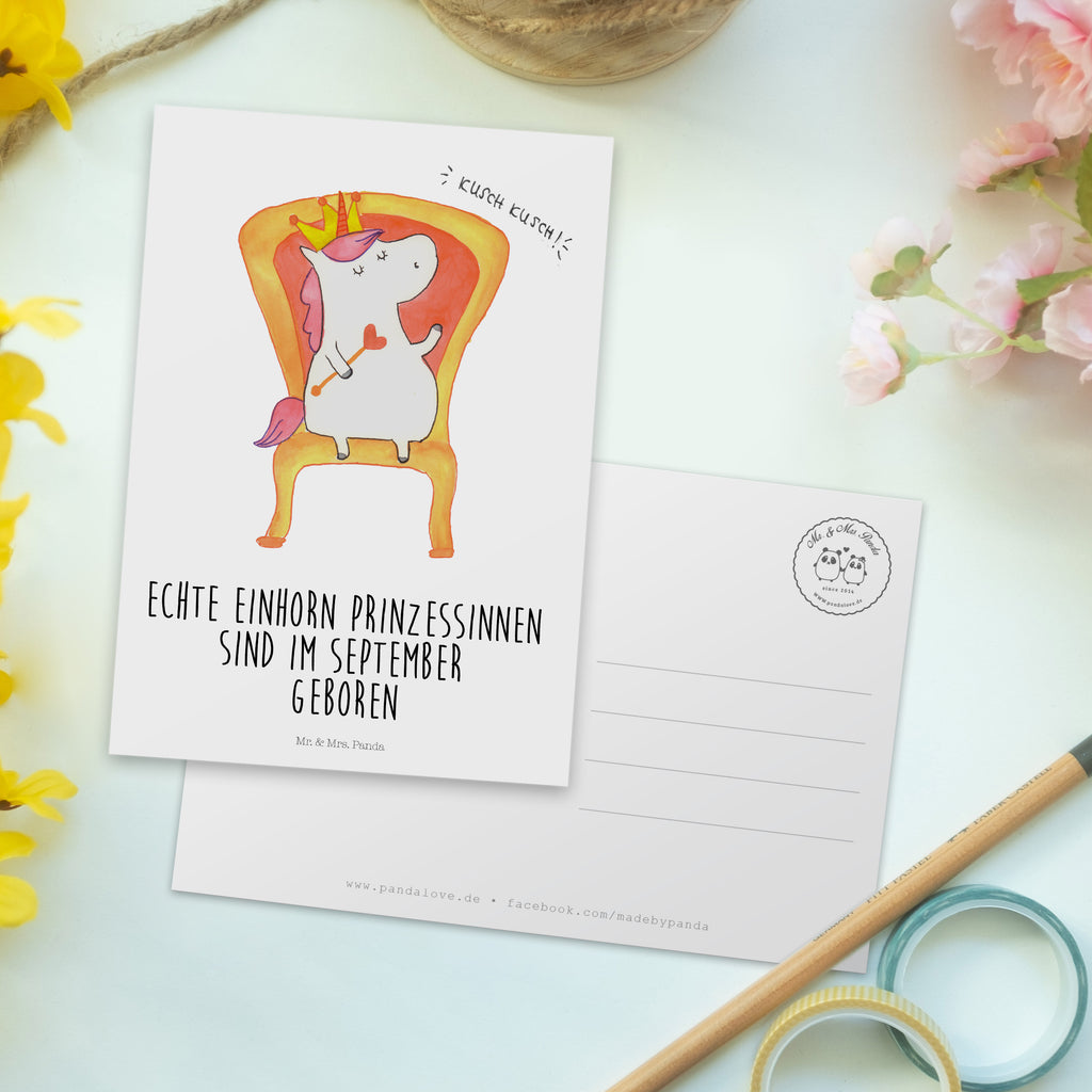 Postkarte Einhorn Prinzessin September Geschenkkarte, Grußkarte, Karte, Einladung, Ansichtskarte, Geburtstagskarte, Einladungskarte, Dankeskarte, Einhorn, Einhörner, Einhorn Deko, Pegasus, Unicorn, Geburtstag, Prinzessin, Geburtstagsgeschenk, Geschenk, Monat