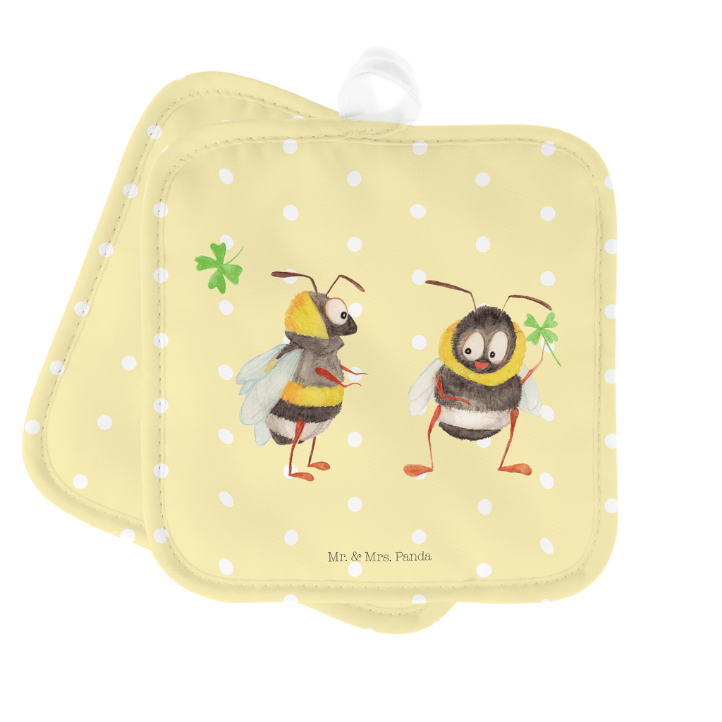 2er Set Topflappen  Hummeln mit Kleeblatt Topflappen, Topfuntersetzer, Ofenhandschuh, Topflappen Set, Topflappen lustig, Topflappen mit Spruch, Tiermotive, Gute Laune, lustige Sprüche, Tiere, Hummel, Biene, Spruch positiv, Biene Deko, Spruch schön, glücklich sein, glücklich werden, Spruch fröhlich