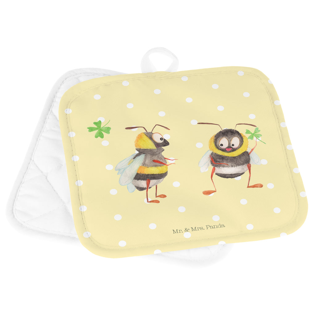 2er Set Topflappen  Hummeln mit Kleeblatt Topflappen, Topfuntersetzer, Ofenhandschuh, Topflappen Set, Topflappen lustig, Topflappen mit Spruch, Tiermotive, Gute Laune, lustige Sprüche, Tiere, Hummel, Biene, Spruch positiv, Biene Deko, Spruch schön, glücklich sein, glücklich werden, Spruch fröhlich