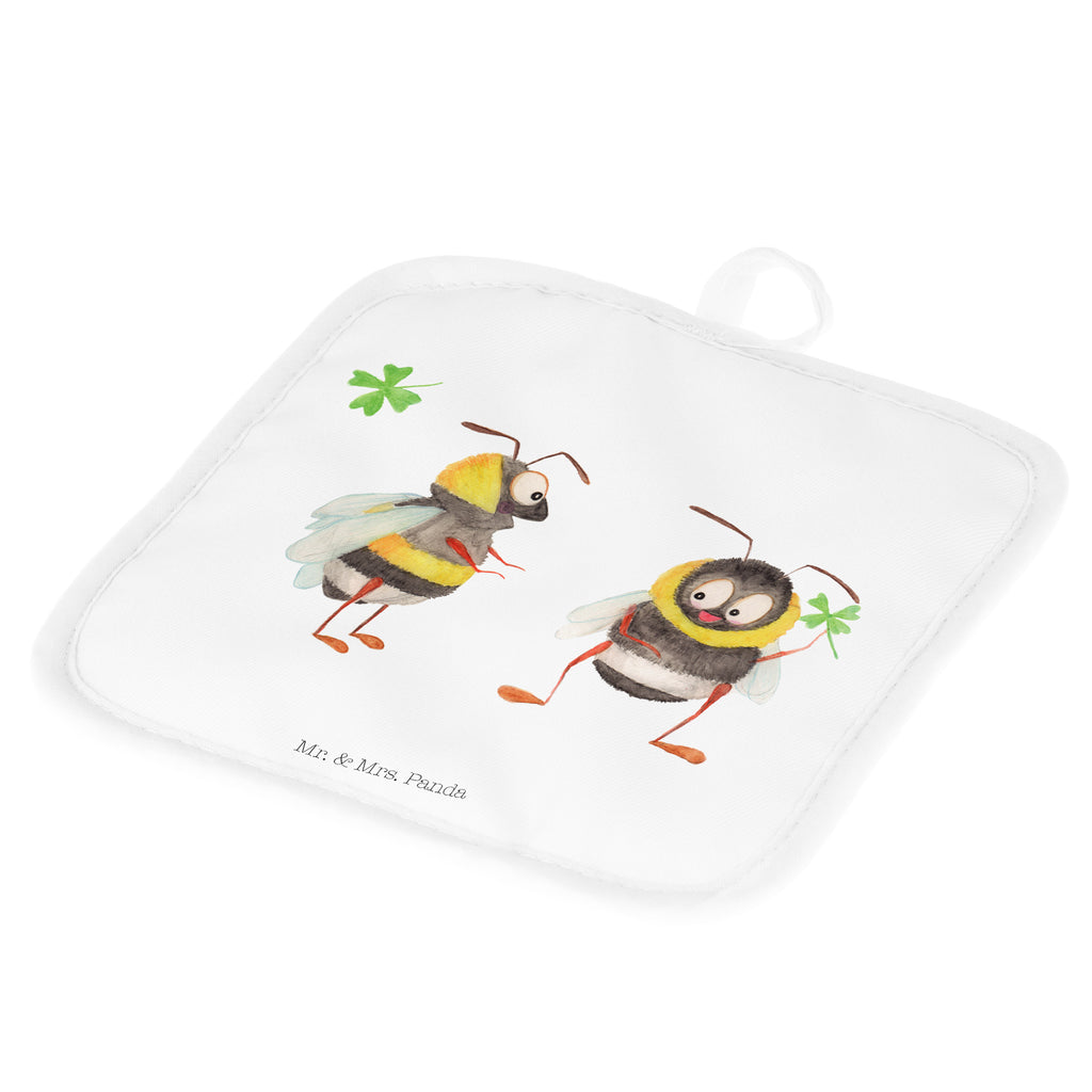 2er Set Topflappen  Hummeln mit Kleeblatt Topflappen, Topfuntersetzer, Ofenhandschuh, Topflappen Set, Topflappen lustig, Topflappen mit Spruch, Tiermotive, Gute Laune, lustige Sprüche, Tiere, Hummel, Biene, Spruch positiv, Biene Deko, Spruch schön, glücklich sein, glücklich werden, Spruch fröhlich