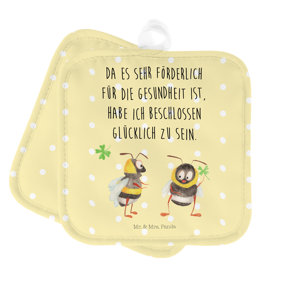 2er Set Topflappen  Hummeln mit Kleeblatt Topflappen, Topfuntersetzer, Ofenhandschuh, Topflappen Set, Topflappen lustig, Topflappen mit Spruch, Tiermotive, Gute Laune, lustige Sprüche, Tiere, Hummel, Biene, Spruch positiv, Biene Deko, Spruch schön, glücklich sein, glücklich werden, Spruch fröhlich