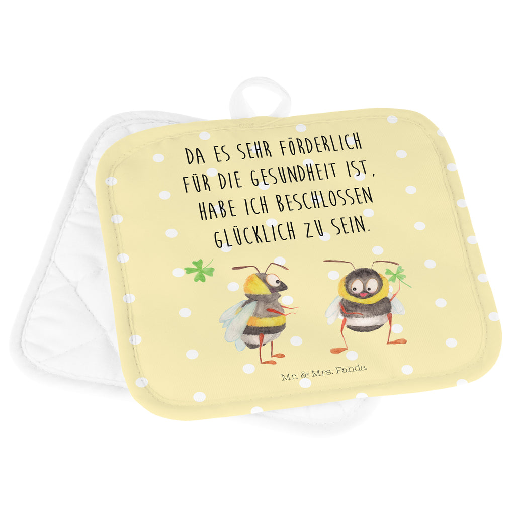 2er Set Topflappen  Hummeln mit Kleeblatt Topflappen, Topfuntersetzer, Ofenhandschuh, Topflappen Set, Topflappen lustig, Topflappen mit Spruch, Tiermotive, Gute Laune, lustige Sprüche, Tiere, Hummel, Biene, Spruch positiv, Biene Deko, Spruch schön, glücklich sein, glücklich werden, Spruch fröhlich