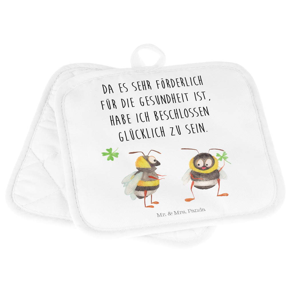 2er Set Topflappen  Hummeln mit Kleeblatt Topflappen, Topfuntersetzer, Ofenhandschuh, Topflappen Set, Topflappen lustig, Topflappen mit Spruch, Tiermotive, Gute Laune, lustige Sprüche, Tiere, Hummel, Biene, Spruch positiv, Biene Deko, Spruch schön, glücklich sein, glücklich werden, Spruch fröhlich