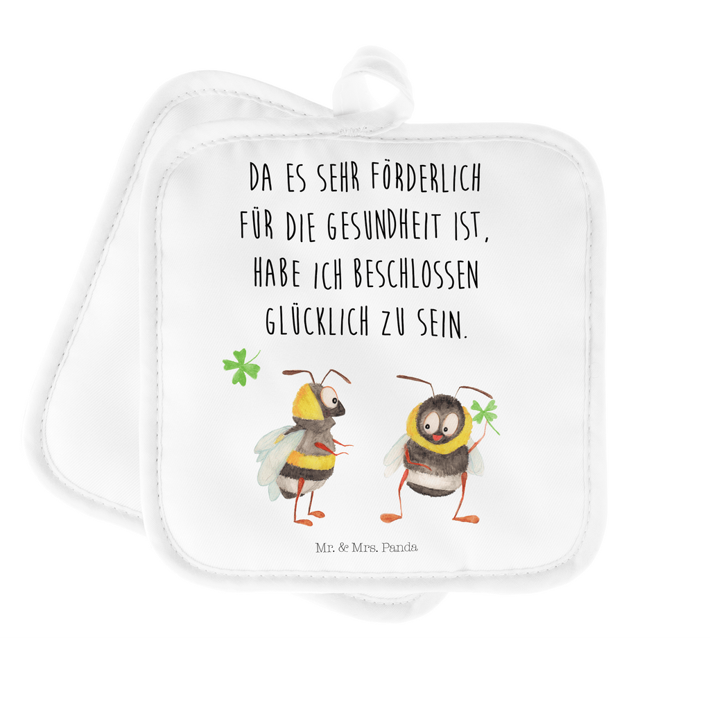 2er Set Topflappen  Hummeln mit Kleeblatt Topflappen, Topfuntersetzer, Ofenhandschuh, Topflappen Set, Topflappen lustig, Topflappen mit Spruch, Tiermotive, Gute Laune, lustige Sprüche, Tiere, Hummel, Biene, Spruch positiv, Biene Deko, Spruch schön, glücklich sein, glücklich werden, Spruch fröhlich