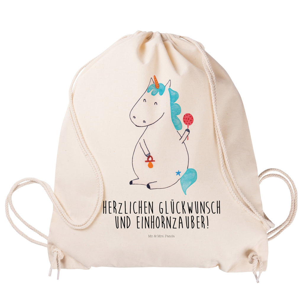 Sportbeutel Einhorn Baby Turnbeutel, Beutel, Sporttasche, Tasche, Stoffbeutel, Einhorn, Einhörner, Einhorn Deko, Pegasus, Unicorn, Mutter, Geburt, Geburtstag, erstes Kind, Baby, Babyglück, Nachwuchs, Eltern, Party, Kind, Schnuller