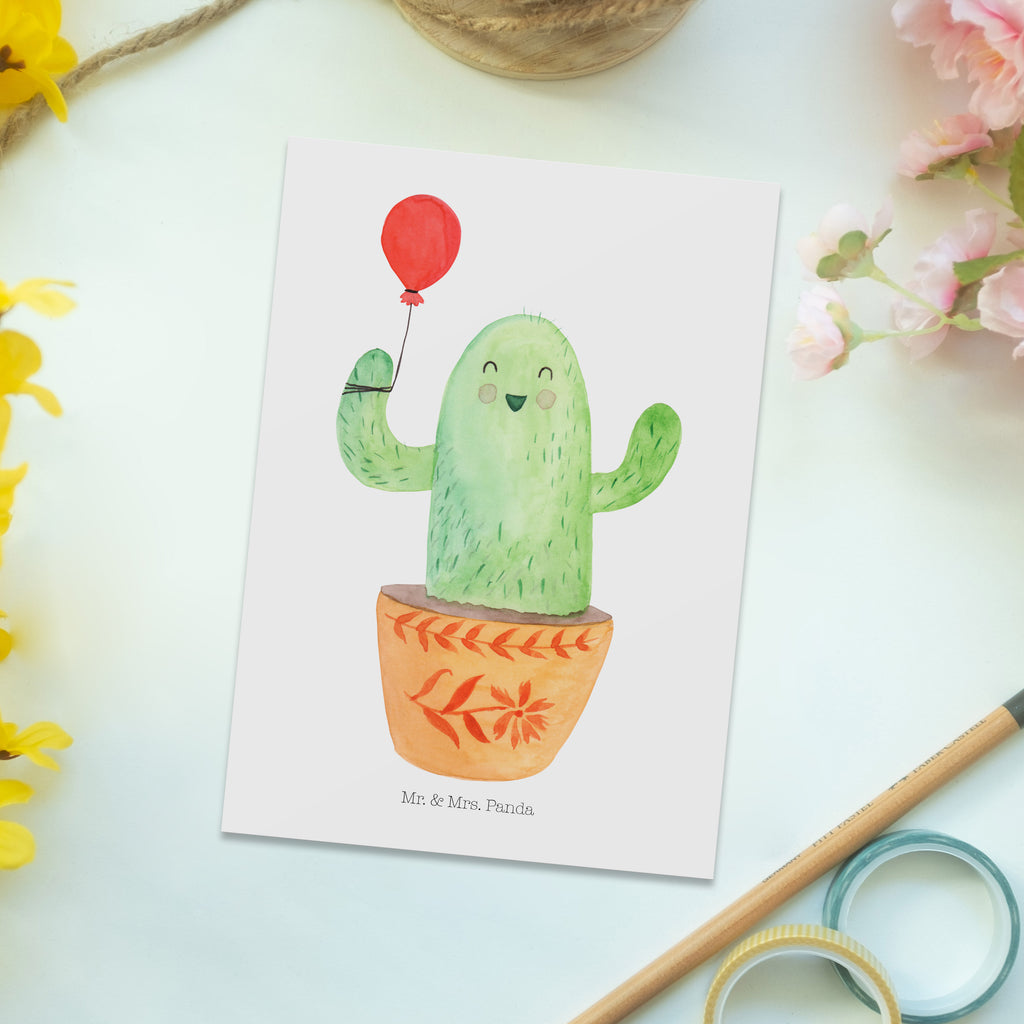 Postkarte Kaktus Luftballon Geschenkkarte, Grußkarte, Karte, Einladung, Ansichtskarte, Geburtstagskarte, Einladungskarte, Dankeskarte, Kaktus, Kakteen, Luftballon, Neustart, Freude, Büro, Stress, Büroalltag, Freundin, Freund, Ausbildung, Prüfung