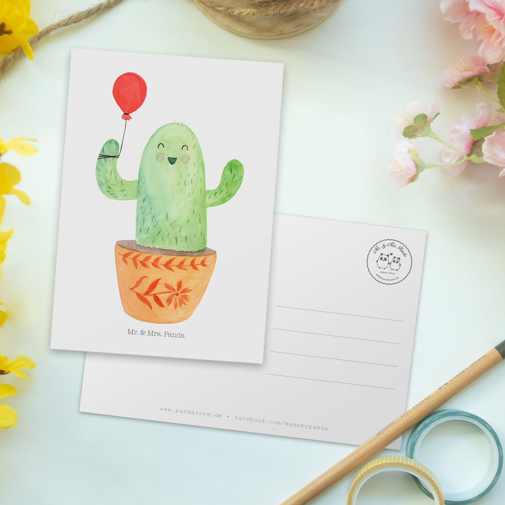 Postkarte Kaktus Luftballon Geschenkkarte, Grußkarte, Karte, Einladung, Ansichtskarte, Geburtstagskarte, Einladungskarte, Dankeskarte, Kaktus, Kakteen, Luftballon, Neustart, Freude, Büro, Stress, Büroalltag, Freundin, Freund, Ausbildung, Prüfung