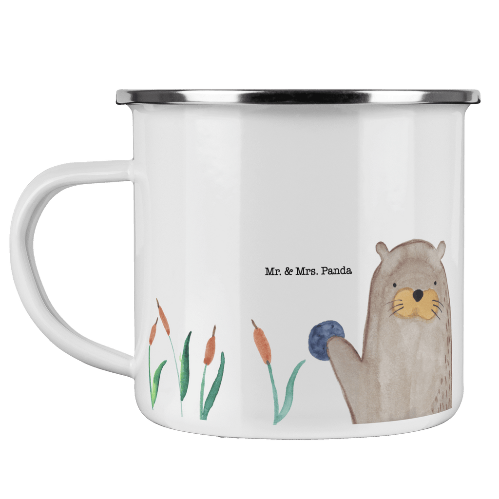 Camping Emaille Tasse Otter mit Stein Campingtasse, Trinkbecher, Metalltasse, Outdoor Tasse, Emaille Trinkbecher, Blechtasse Outdoor, Emaille Campingbecher, Edelstahl Trinkbecher, Metalltasse für Camping, Kaffee Blechtasse, Camping Tasse Metall, Otter, Fischotter, Seeotter, Otter Seeotter See Otter