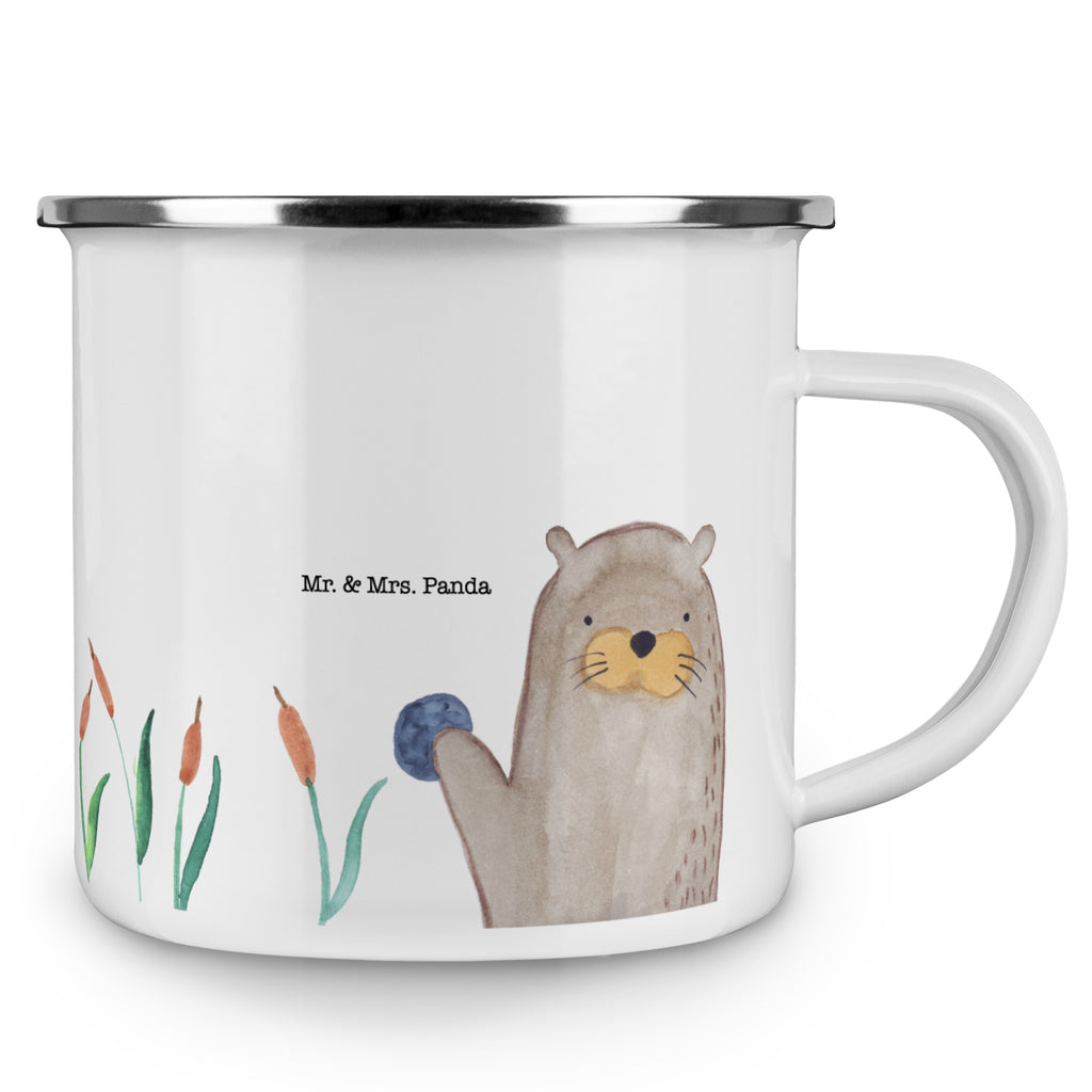Camping Emaille Tasse Otter mit Stein Campingtasse, Trinkbecher, Metalltasse, Outdoor Tasse, Emaille Trinkbecher, Blechtasse Outdoor, Emaille Campingbecher, Edelstahl Trinkbecher, Metalltasse für Camping, Kaffee Blechtasse, Camping Tasse Metall, Otter, Fischotter, Seeotter, Otter Seeotter See Otter