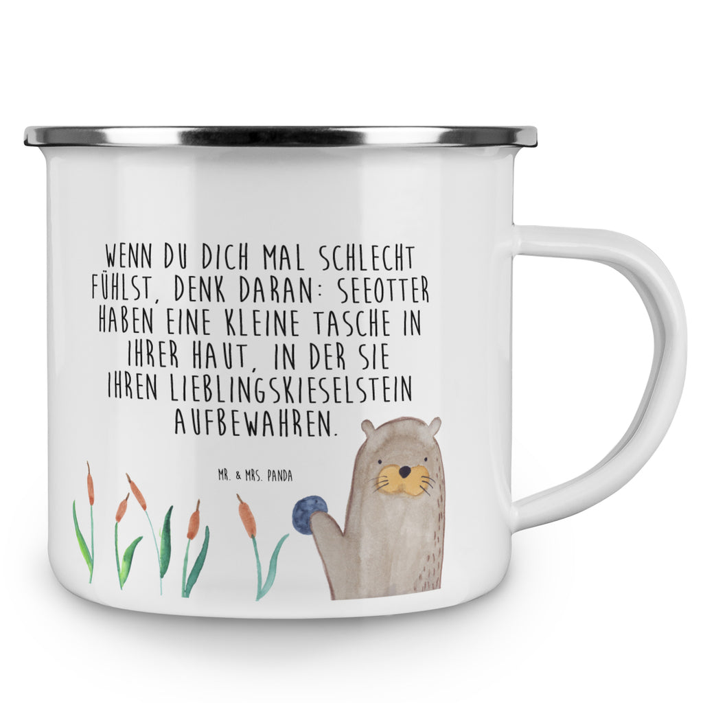 Camping Emaille Tasse Otter mit Stein Campingtasse, Trinkbecher, Metalltasse, Outdoor Tasse, Emaille Trinkbecher, Blechtasse Outdoor, Emaille Campingbecher, Edelstahl Trinkbecher, Metalltasse für Camping, Kaffee Blechtasse, Camping Tasse Metall, Otter, Fischotter, Seeotter, Otter Seeotter See Otter