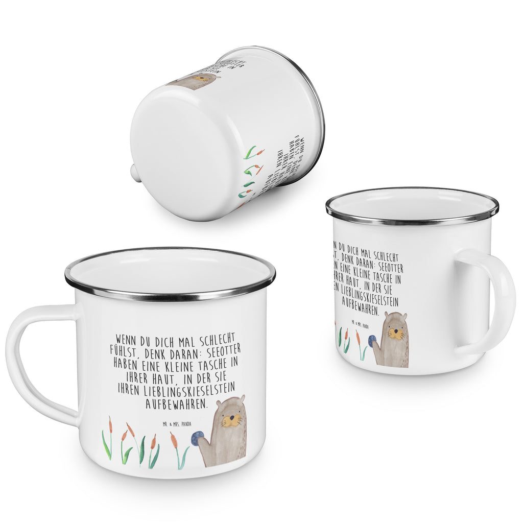 Camping Emaille Tasse Otter mit Stein Campingtasse, Trinkbecher, Metalltasse, Outdoor Tasse, Emaille Trinkbecher, Blechtasse Outdoor, Emaille Campingbecher, Edelstahl Trinkbecher, Metalltasse für Camping, Kaffee Blechtasse, Camping Tasse Metall, Otter, Fischotter, Seeotter, Otter Seeotter See Otter