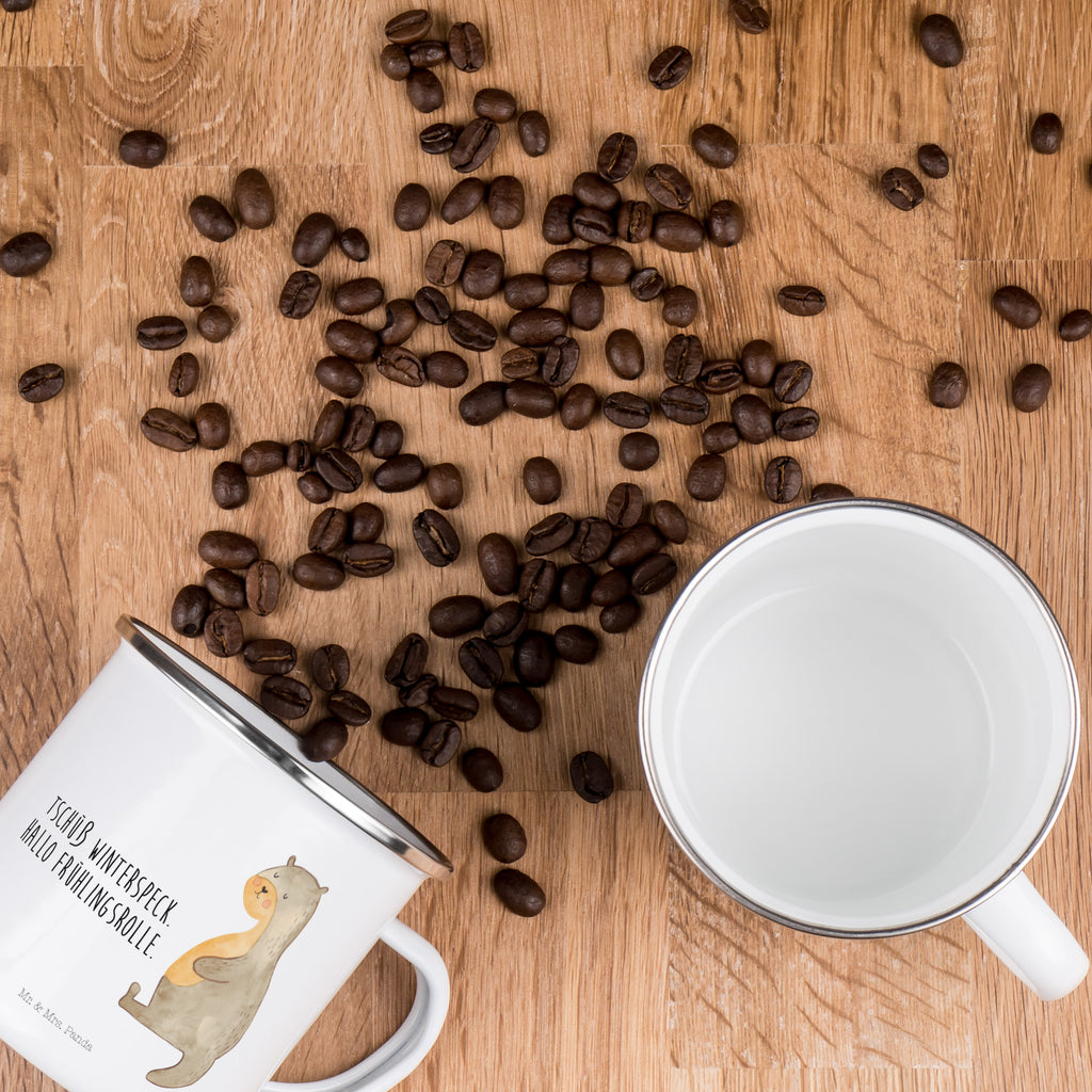 Camping Emaille Tasse Otter Bauch Campingtasse, Trinkbecher, Metalltasse, Outdoor Tasse, Emaille Trinkbecher, Blechtasse Outdoor, Emaille Campingbecher, Edelstahl Trinkbecher, Metalltasse für Camping, Kaffee Blechtasse, Camping Tasse Metall, Otter, Fischotter, Seeotter, Otter Seeotter See Otter