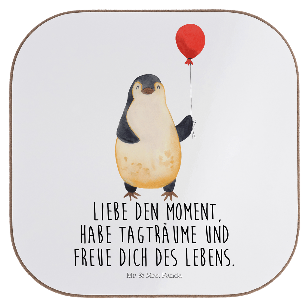 Quadratische Untersetzer Pinguin Luftballon Bierdeckel, Glasuntersetzer, Untersetzer Gläser, Getränkeuntersetzer, Pinguin, Pinguine, Luftballon, Tagträume, Lebenslust, Geschenk Freundin, Geschenkidee, beste Freundin, Motivation, Neustart, neues Leben, Liebe, Glück