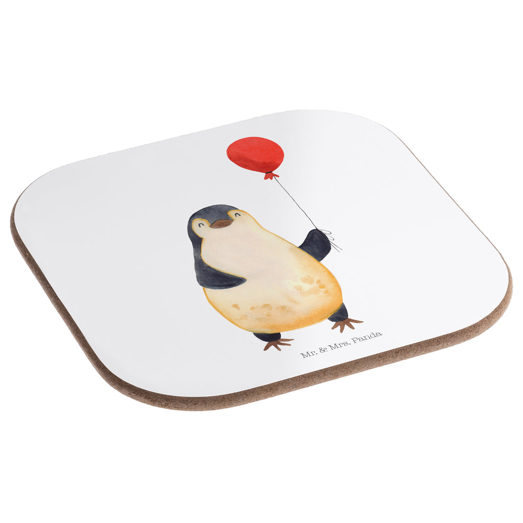 Quadratische Untersetzer Pinguin Luftballon Bierdeckel, Glasuntersetzer, Untersetzer Gläser, Getränkeuntersetzer, Pinguin, Pinguine, Luftballon, Tagträume, Lebenslust, Geschenk Freundin, Geschenkidee, beste Freundin, Motivation, Neustart, neues Leben, Liebe, Glück