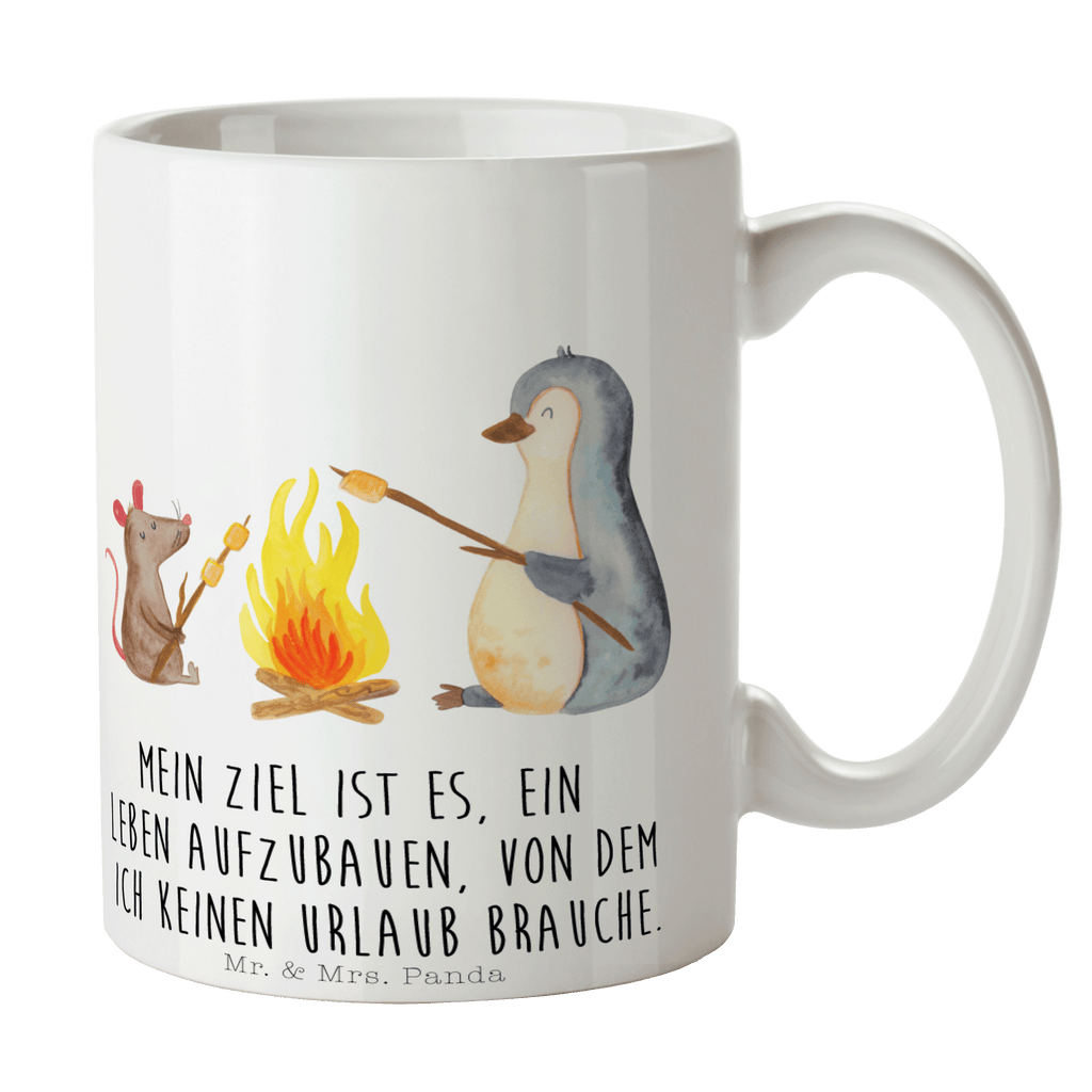 Tasse Pinguin Lagerfeuer Pinguin, Maus, Pinguine, Lagerfeuer, Leben, Arbeit, Job, Motivation, Büro, Büroalltag, Lebensspruch, Lebensmotivation, Neustart, Liebe, grillen, Feuer, Marshmallows Becher, Kaffeetasse, Kaffeebecher, Tee, Frühstück, Büro  Pinguin