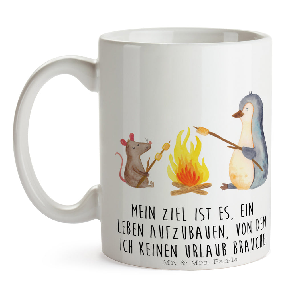 Tasse Pinguin Lagerfeuer Pinguin, Maus, Pinguine, Lagerfeuer, Leben, Arbeit, Job, Motivation, Büro, Büroalltag, Lebensspruch, Lebensmotivation, Neustart, Liebe, grillen, Feuer, Marshmallows Becher, Kaffeetasse, Kaffeebecher, Tee, Frühstück, Büro  Pinguin