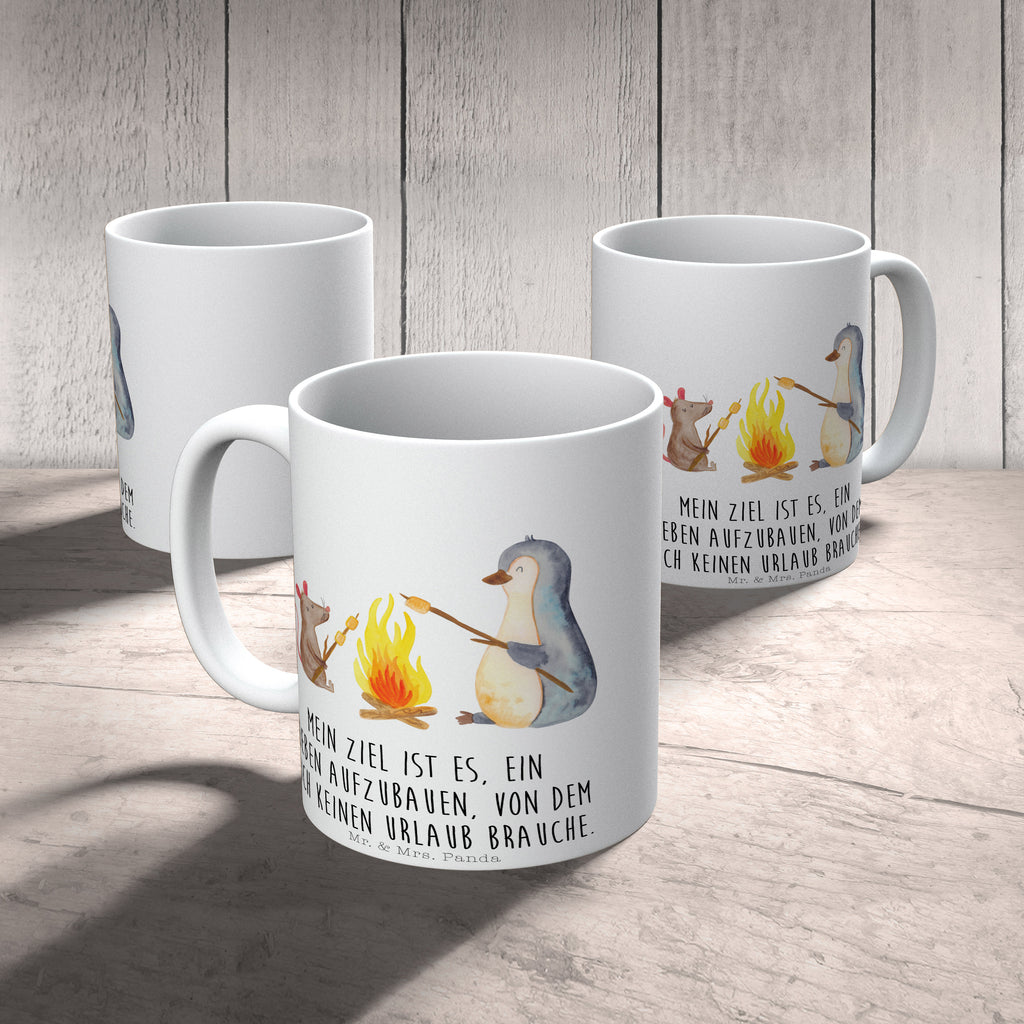 Tasse Pinguin Lagerfeuer Pinguin, Maus, Pinguine, Lagerfeuer, Leben, Arbeit, Job, Motivation, Büro, Büroalltag, Lebensspruch, Lebensmotivation, Neustart, Liebe, grillen, Feuer, Marshmallows Becher, Kaffeetasse, Kaffeebecher, Tee, Frühstück, Büro  Pinguin