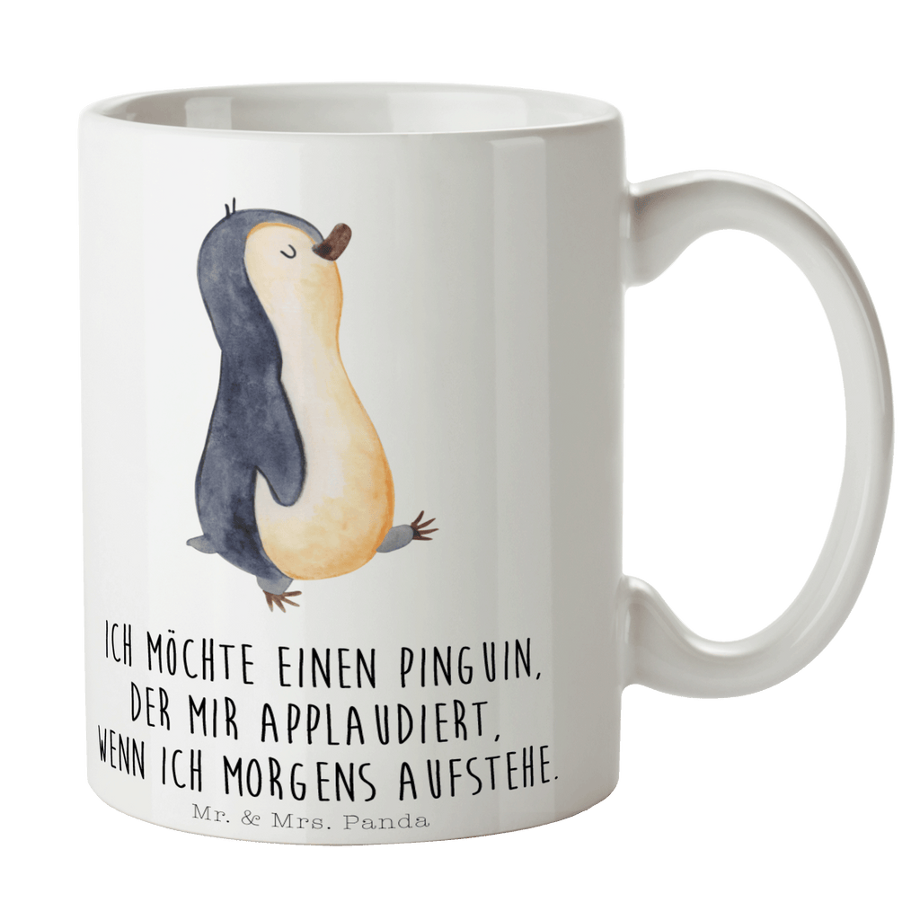Tasse Pinguin marschierend Pinguin, Pinguine, Frühaufsteher, Langschläfer, Bruder, Schwester, Familie	 Becher, Kaffeetasse, Kaffeebecher, Tee, Frühstück, Büro  Pinguin