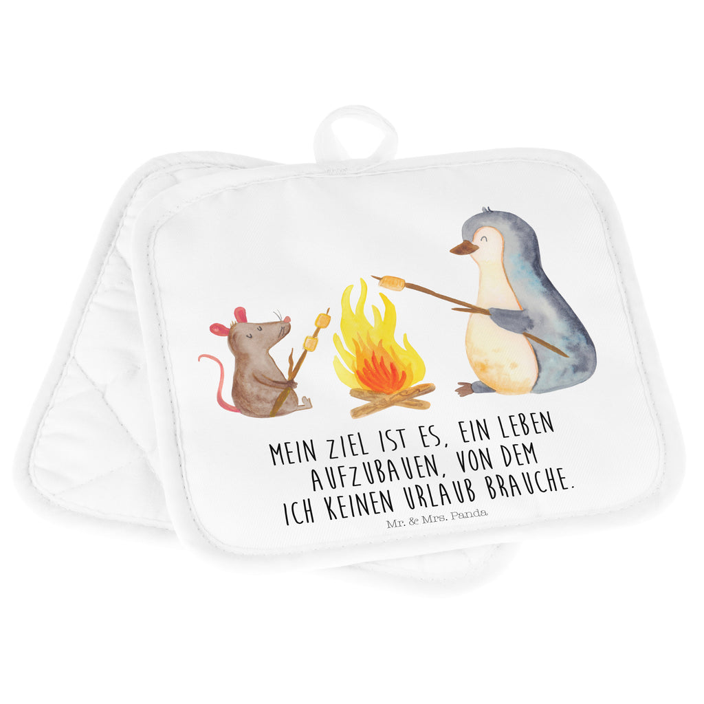 2er Set Topflappen  Pinguin Lagerfeuer Topflappen, Topfuntersetzer, Ofenhandschuh, Topflappen Set, Topflappen lustig, Topflappen mit Spruch, Pinguin, Maus, Pinguine, Lagerfeuer, Leben, Arbeit, Job, Motivation, Büro, Büroalltag, Lebensspruch, Lebensmotivation, Neustart, Liebe, grillen, Feuer, Marshmallows