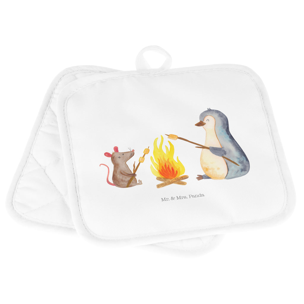 2er Set Topflappen  Pinguin Lagerfeuer Topflappen, Topfuntersetzer, Ofenhandschuh, Topflappen Set, Topflappen lustig, Topflappen mit Spruch, Pinguin, Maus, Pinguine, Lagerfeuer, Leben, Arbeit, Job, Motivation, Büro, Büroalltag, Lebensspruch, Lebensmotivation, Neustart, Liebe, grillen, Feuer, Marshmallows