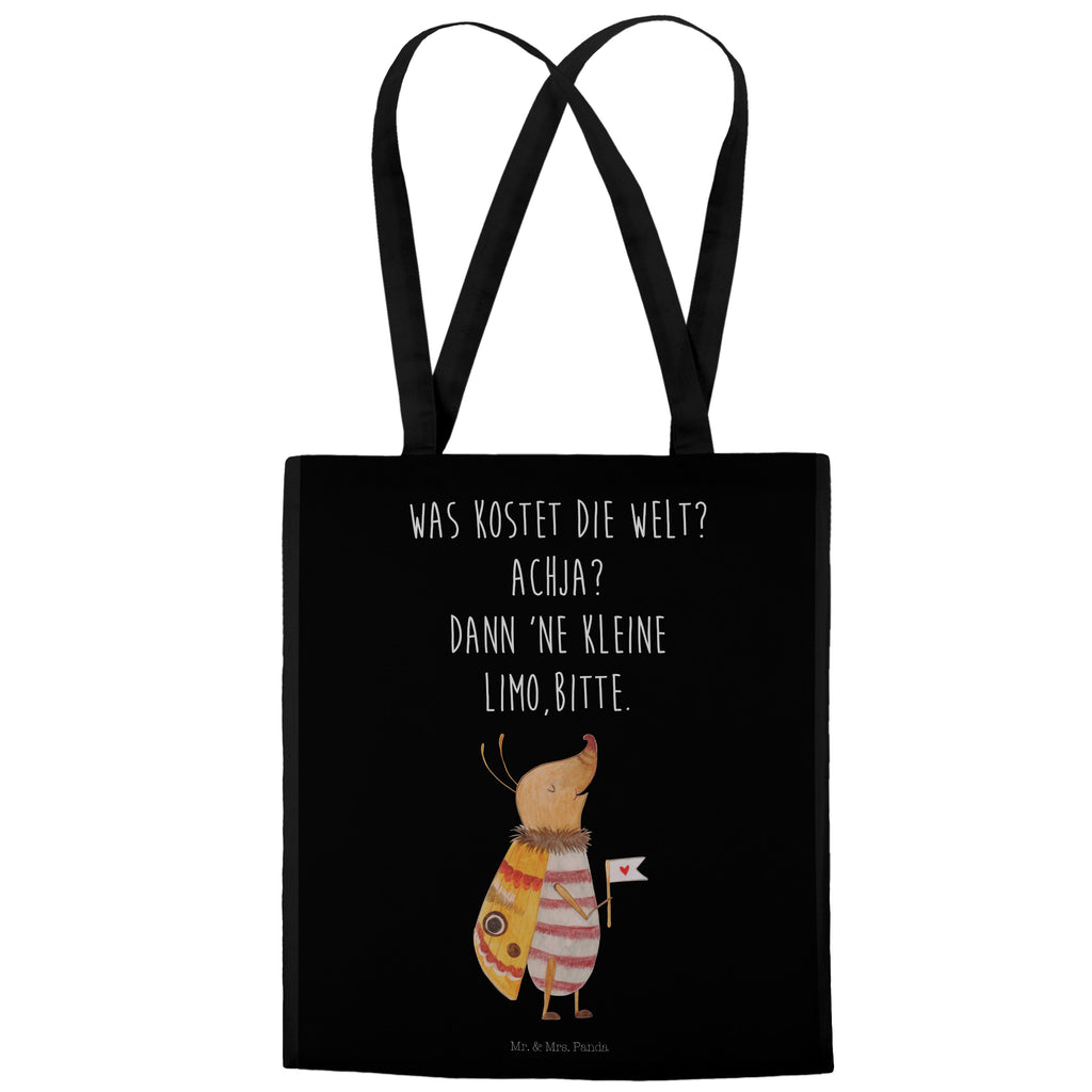 Tragetasche Nachtfalter mit Fähnchen Beuteltasche, Beutel, Einkaufstasche, Jutebeutel, Stoffbeutel, Tiermotive, Gute Laune, lustige Sprüche, Tiere, Nachtfalter, Käfer, Spruch lustig, Spruch witzig, süß, niedlich, Küche Deko, Was kostet die Welt