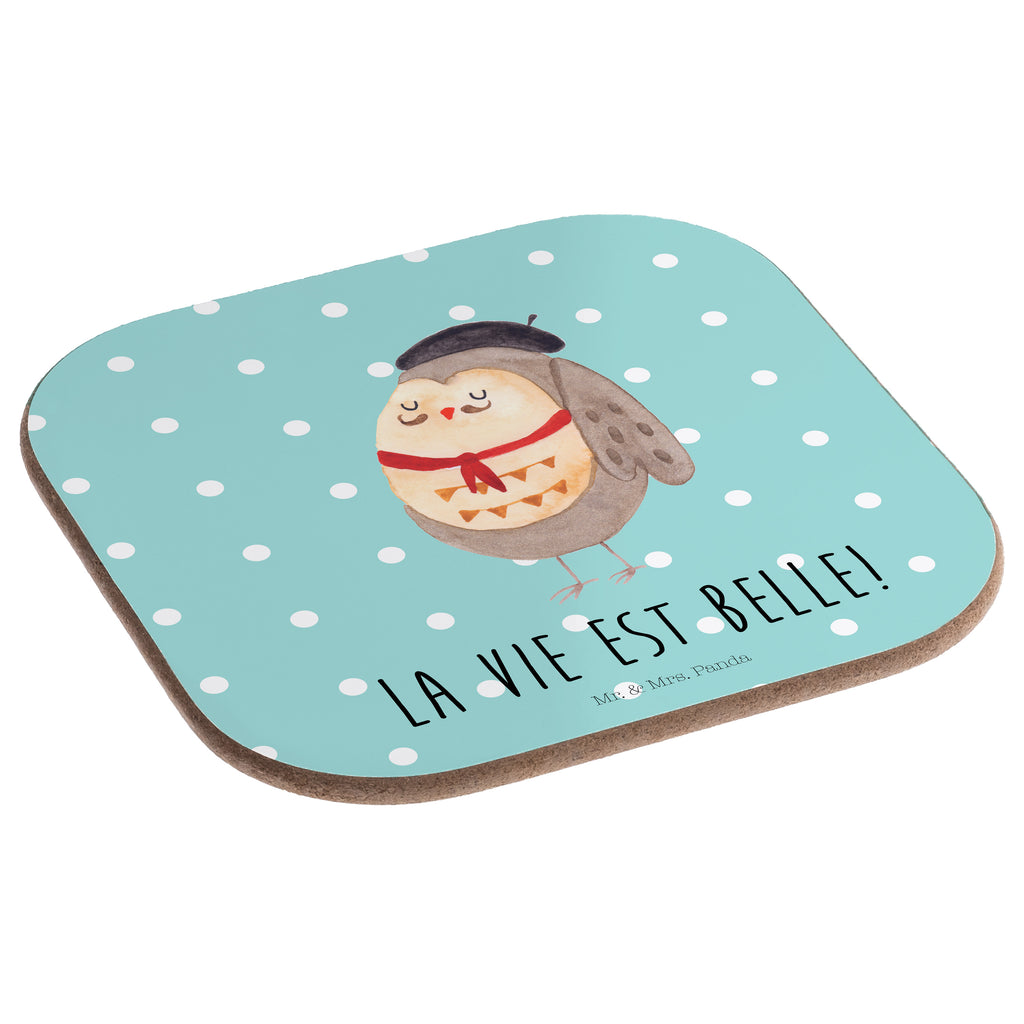 Quadratische Untersetzer Eule Französisch Bierdeckel, Glasuntersetzer, Untersetzer Gläser, Getränkeuntersetzer, Eule, Eulen, Eule Deko, Owl, hibou, La vie est belle, das Leben ist schön, Spruch schön, Spruch Französisch, Frankreich